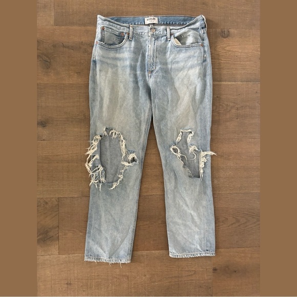 agolde feel good ripped distressed straight leg jeans - Picture 1 of 7